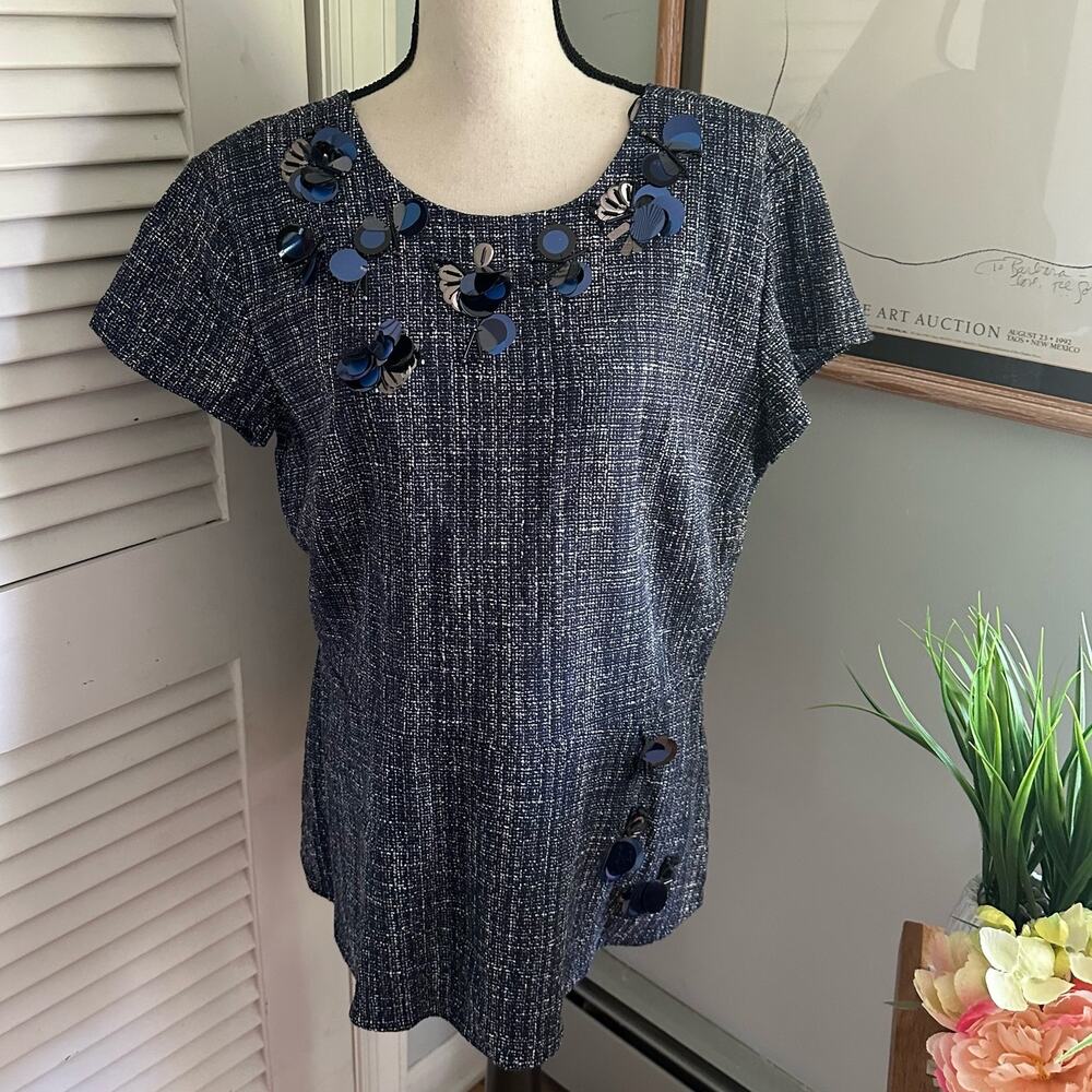 Banana Republic Blue Textured Top with Embellishments